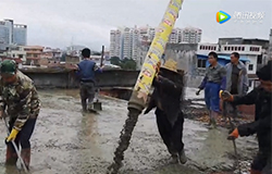带搅拌机的38米搅拌泵车，在广西桂林农村打5层民房的混凝土施工